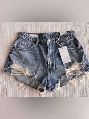 Zara Distressed Denim Cutoff Shorts - Light Blue
